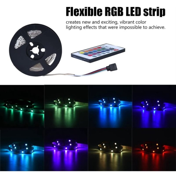 LED-lysstripe, LED-lysstriper med USB-kabel og 24 taster fjernkontroll RGB-farge for takbelysning og dekorasjon