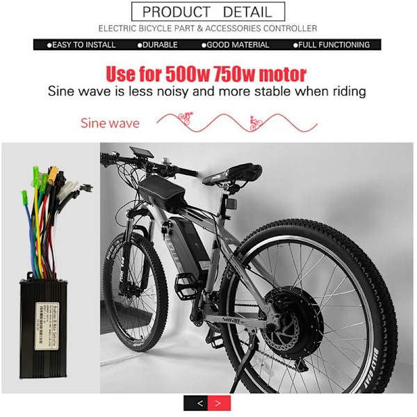 24V36V48V 500W 750W Børsteløs Hall Controller 126A Tre-Mode Sinus Bølge Controller Ebike Controller