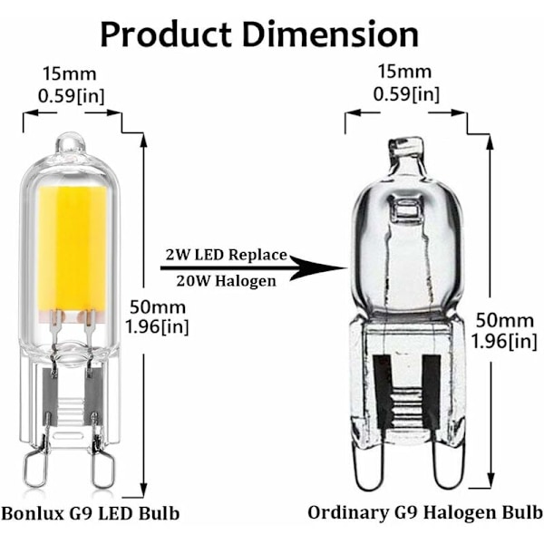 5 stk. 2W G9 Kapsel Base COB LED Pære 220V 200 Lumen 10W-20W Halogen Pære Equivalent til Lysekrone Skrivebordslampe Væglampe Varm Hvid 3000K [Energi Kl