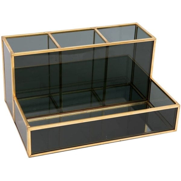 Makeup Organizer Kosteholder Sort Vintage Messing Glas Opbevaringsboks til Soveværelse og Kontor