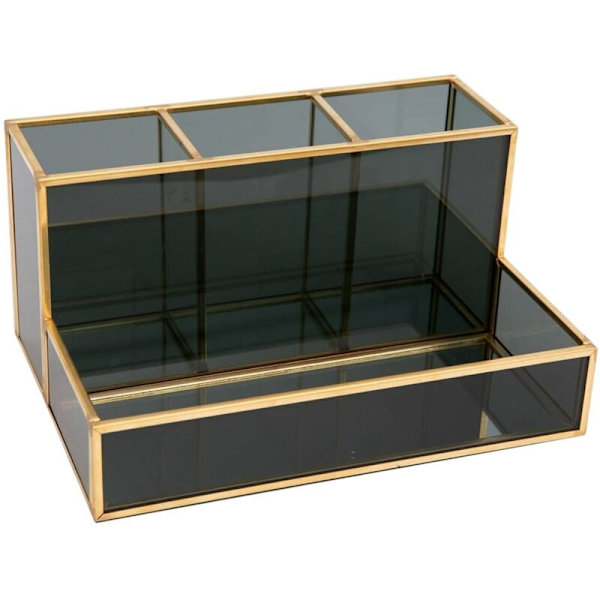 Sminkorganisatör Borstställ Svart Vintage Mässing Glas Förvaringslåda för Sovrum och Kontor