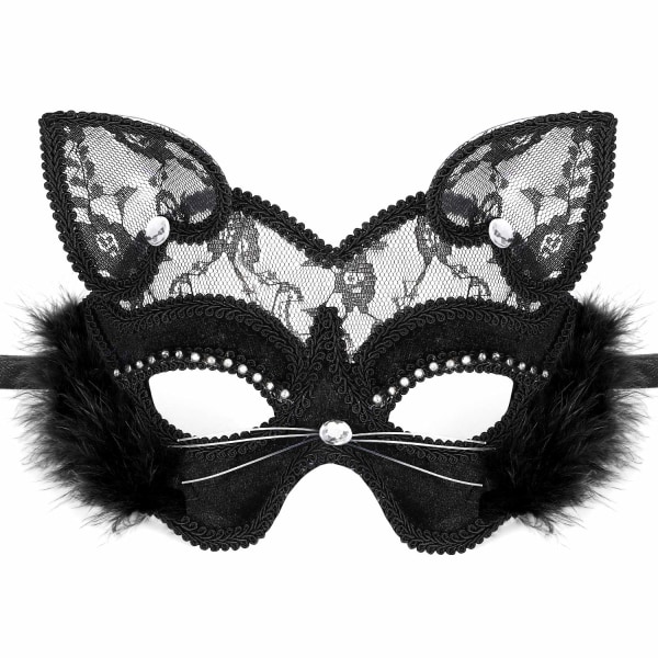 Venedig Masquerade Mask Luksus Black Cat Lace Mask til Fancy Dress Up Jul Halloween Kostume Party Girls Kvinder