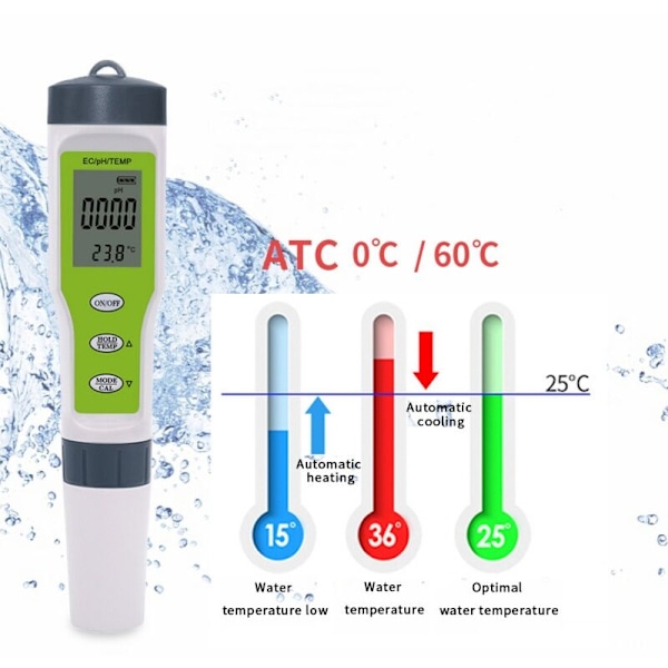 Portabel 3-i-1 Digital PH EC Temperaturmätare Vattenkvalitetstestare Renhetstestpenna