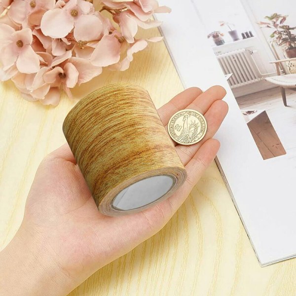Faux treimønster tape, vanntett gulv ripe reparasjon tre effekt tape for møbler skap dører gulv bord stoler dekorative kanter (Camel G