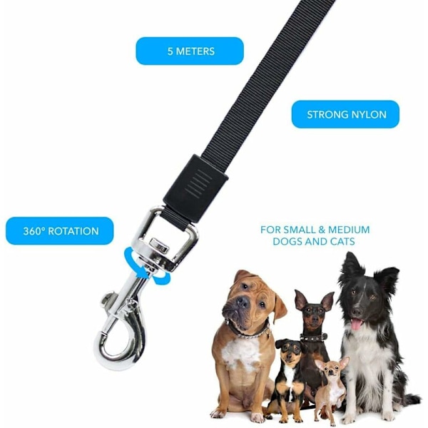 Utvidbar hundekobbel for mellomstore og små hunder, 5 meter (svart)