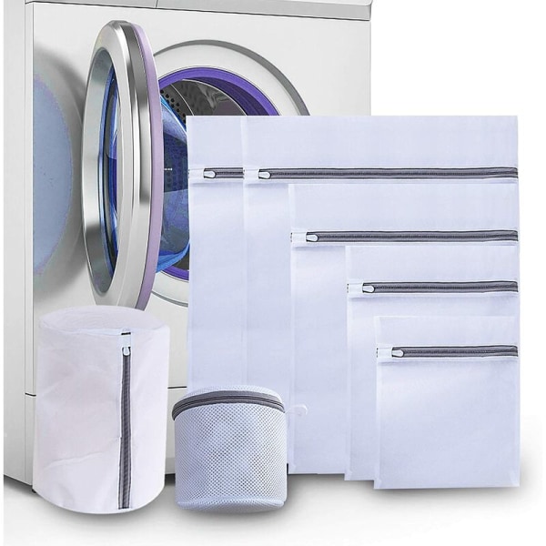 7 dele Vaskemaskinevaskenet, Vasketøjsposer til delikatesser, bluse, undertøj, babytøj (hvid)