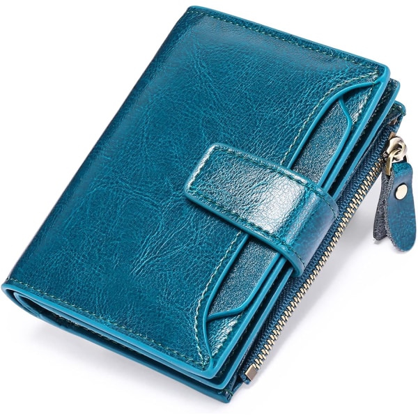 Ultratunn plånbok i äkta läder för kvinnor, semesterpresent (påfågelblå)