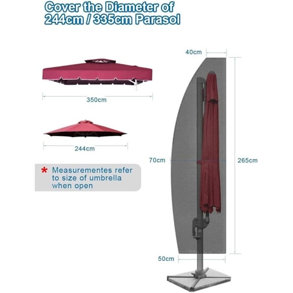 Parasolskydd med stång, (265cm 210D), Vattentätt Oxfordtyg Parasolskydd, Offset Parasolskydd, Anti-UV och dammtätt, Vinn