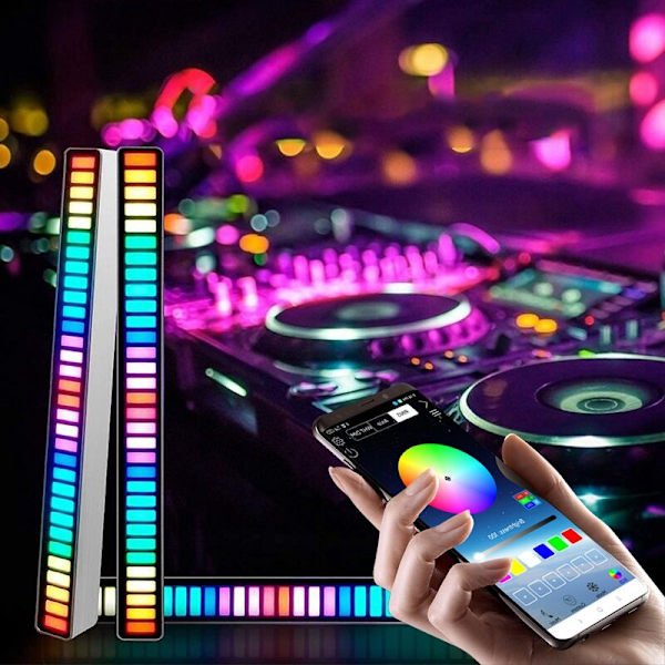 Ljus med ljudstyrning, musikrytm, färgglada RGB-ljus, ljuslist för bil, sovrum, vit