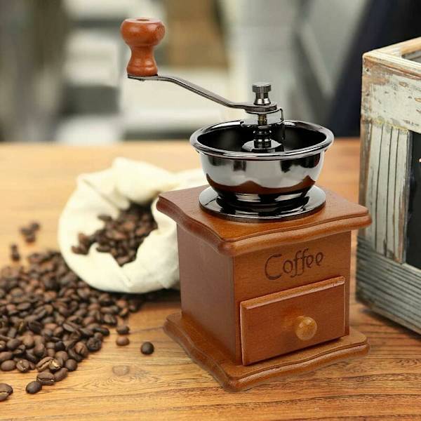 Retro Trehjulet Hånddrevet Kaffe Kvern - Antikk Design, Bærbar med Sveiv, for Kaffe Bønner, Rustfritt Stål