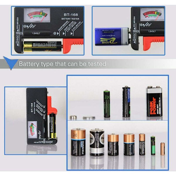 BT168 Batteritestare - Universell batteritestare för AAA C D 9V 1,5V poler -