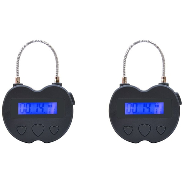 2X Smart Time Lock LCD-display Elektronisk USB Laddningsbar Tillfällig Timer Resa Svart