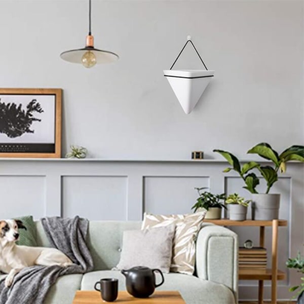 Hängande kruka i keramik för inomhus- och utomhusbruk, modern blomkruka, trekantig väggvas i keramik A