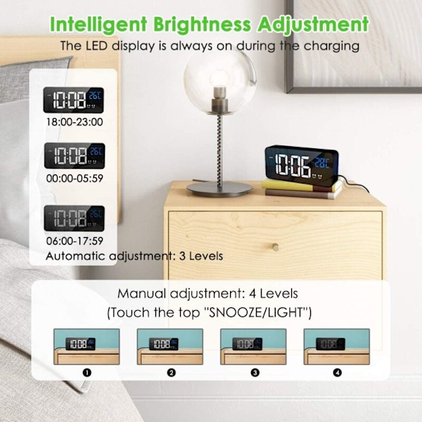 Väggur med AC-ström, Batteridriven Digital Klocka med Temperaturvisning, Snooze, Dubbel Alarm för Sovrum
