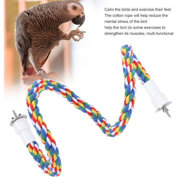2 stycken fågelrep i bomull med ljusa färger, fågelrep, sittpinnar, handtuggleksak, papegojspiralgungor, stativ för papegojor och fåglar (105 cm)