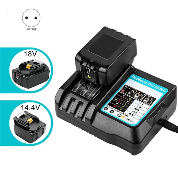 Batterilader til DC18RC med LED-display 14.4V 18.6AH Bl1830 Bl1430 BL1860 BL1890 Power Tool EU-stik