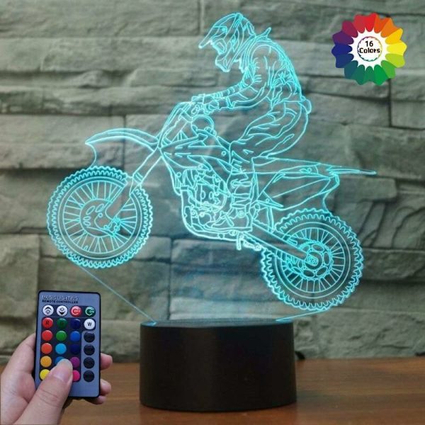 3D Moottoripyörä LED-lamppu Art Deco -lamppu Valot LED-koristevalo Kaukosäädin 7/16 Väriä Vaihtuu USB-virralla Lastenlahja Syntymäpäivä Joululahja