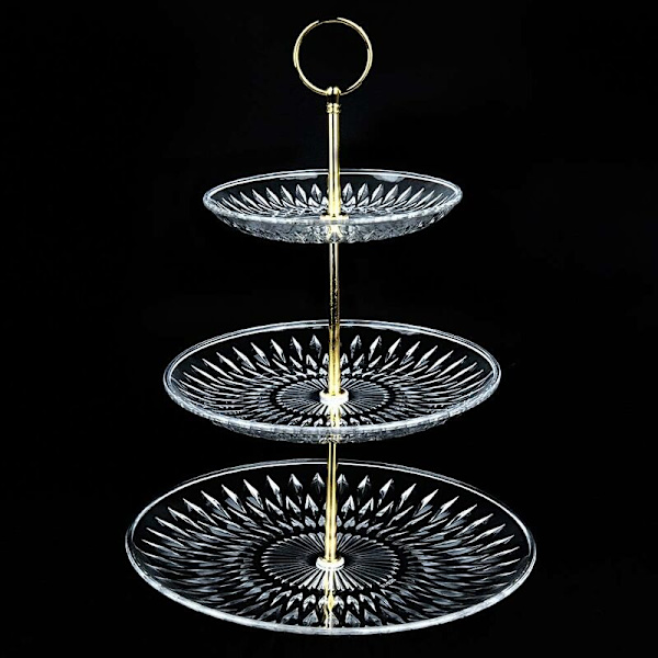 Skifferkaka Displayställ 3 Våningar, Höjd 35cm Rund Akryl Kakplatta, Dessert Cupcake Hållare Ställ 15/20/25cm med Gyllene Handtag för Kex, Cho