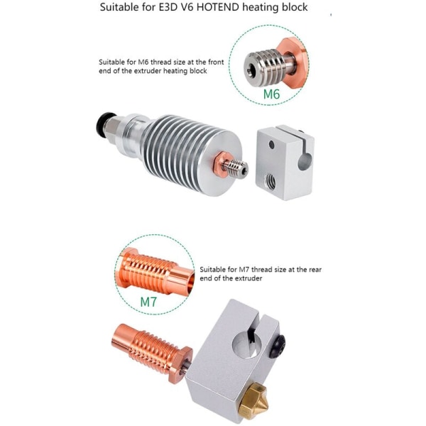 2 stk. serieopgradering 3D-printer højtemperaturbestandig M6 titaniumlegering rød kobber bimetal hals til V6 HOTEND
