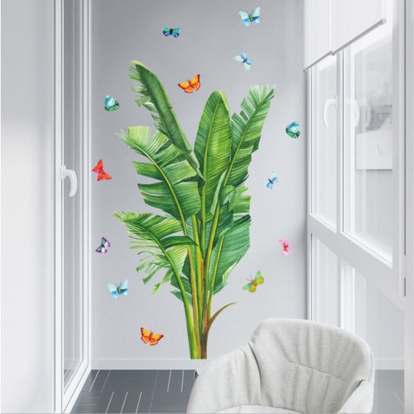 Veggklistremerke for tropiske planter Palmeblad-veggdekor Vinyl- og skrell- og pinnebakgrunn for soverom, stue, barnehage og kontor