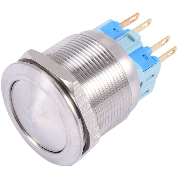 AC 5A 250V 25mm 0,98 tum Tråd Rund Kupol Montering 1NO 1NC DPST Låsning Rostfritt Stål Metall Tryckknappsbrytare CE-certifiering
