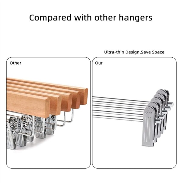 Byxhängare med klämmor, platsbesparande, justerbara klämmor, 20-pack