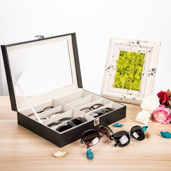 Briller etui Brille opbevaring Brille præsentation PU læder brillekasse solbriller opbevaring brilleetui med glas display case--