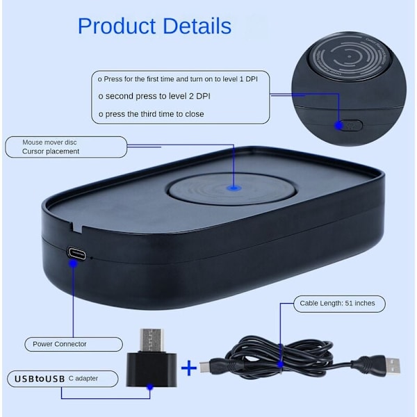 Mus Jiggler USB Mus Mover Musrörelsesimulator med På/Av-knapp för Datorväckning, Håller PC Aktiv