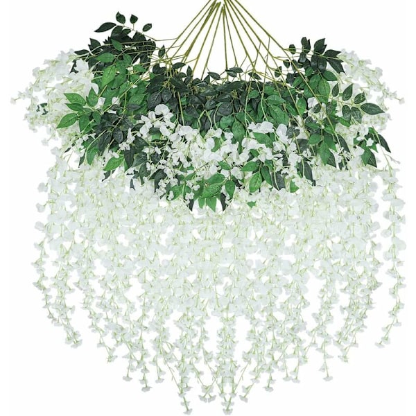 12 kpl Tekokeinotekoisia Wisteria-köynnöksiä 3,6ft Kolminkertainen Varsi Ratta Tekokeinotekoinen Wisteria Pitkä Silkki Kukkaköynnös (Valkoinen)