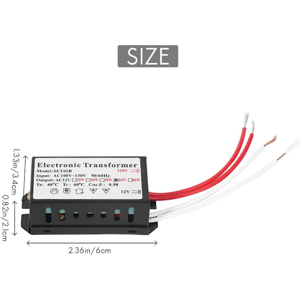110V til 12V 60W Halogen Strøm Inverter Konverter Elektronisk Transformer Sort