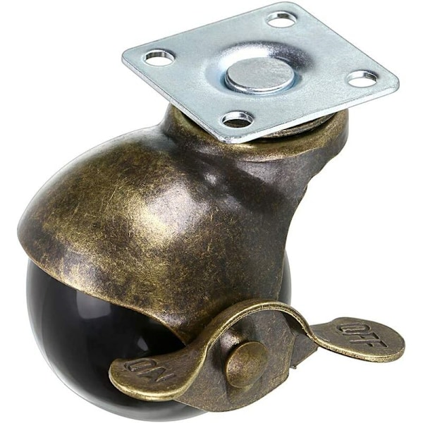 Pronssiset pyörillä varustetut pallot, 50 mm pallopyörät, pyöristetyt pallopyörät jarrulla, korvaavat huonekaluja, sohvia, tuoleja, kaappeja, 4 kpl