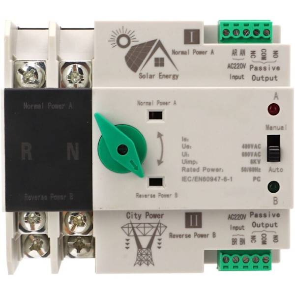 AC 220V Dobbelt Strøm Millisekund Automatisk Overførselskontakt Uafbrudt Timing Overførselskontakt Husholdningsfotovoltaiske Modeller (1)