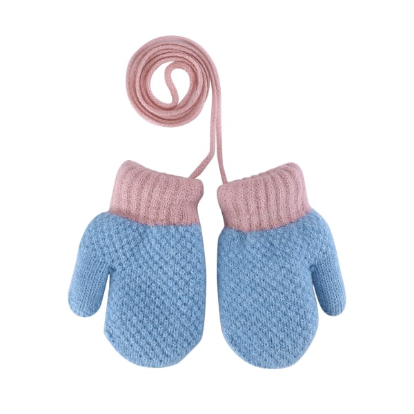 Barn och småbarn varma handskar vintervarma förtjockade stickade handskar med rep fluffiga grimmanskar anti-förlorat rep lämplig för pojkar och flickor ålder