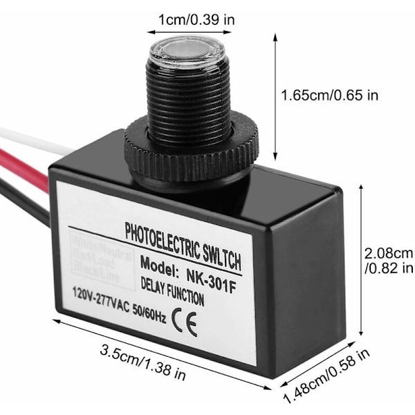 Automatisk Fotoelektrisk Switch Lysstyringssensor Switch Skumring til Daggry Sensor Fotoelektrisk Switch til Belysningsarmaturer 120-277V AC