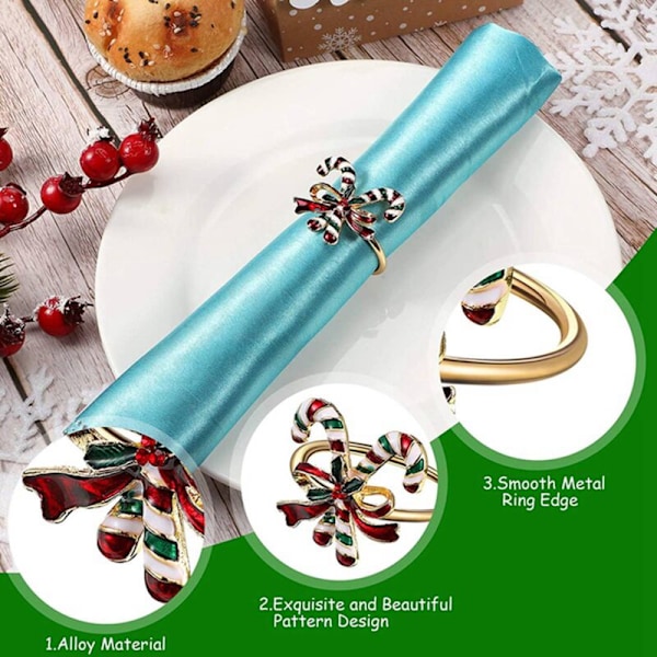 12 Styk Jule Servietringe Krans Servietholdere til Julefest Middagsbordets Dekoration