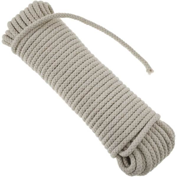 Flätat bomullsrep 20 m x 4 mm natur