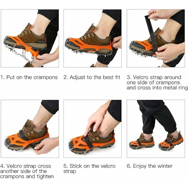 Traktions Pigge, Is & Sne Grib Kramper til Fodtøj med Rustfrit Stål Pigge til Gang, Jogging, Klatring, Vandreture på Sne og Is Sort XL