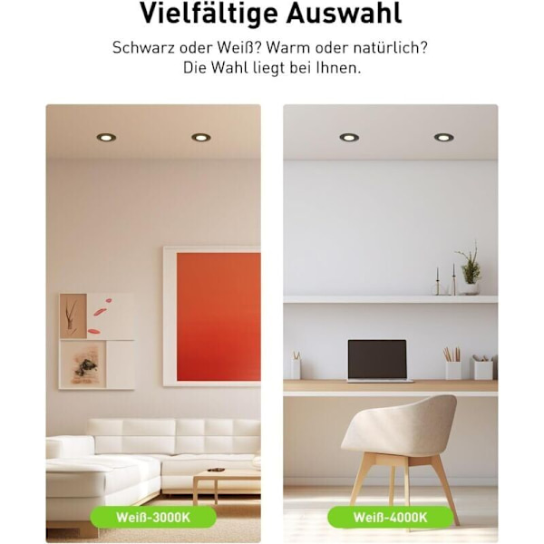 LED Nedfældet Dæmpbar Sort, 10x 5.5W Nedfældet Spot Justerbar 60°, Nedfældet Belysning 220V 4000K Neutral Hvid 600LM, Ekstra Flad Loft Spot 30mm f