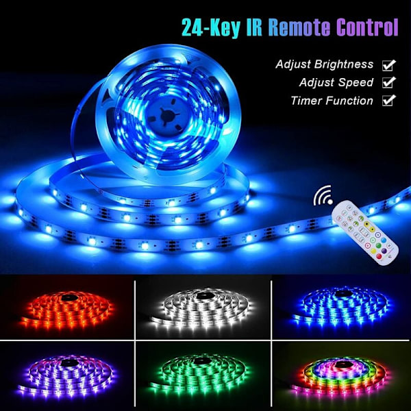 LED-stripe, 5M 150LED Bluetooth LED-stripe 5050 RGB 5V USB, Lysstripe styrt via APP og fjernkontroll, 16 millioner farger og 213 moduser Perfekt