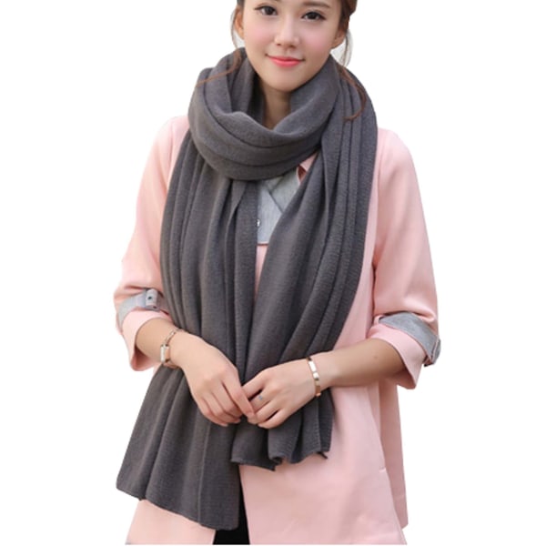 Vinter varm och köldtålig stickad set för kvinnor filtscarf enfärgad, mörkgrå