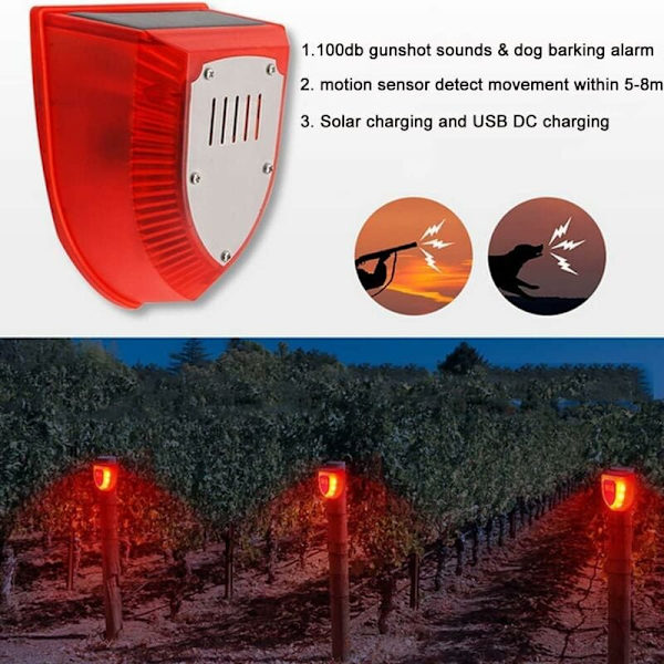 100 dB Solcellsdriven LED Säkerhetslarmlampa med Rörelsesensor Utomhus Ljudsiren Vattentät Blinkande Rött Ljus för Gård Lager (Paket med 1)