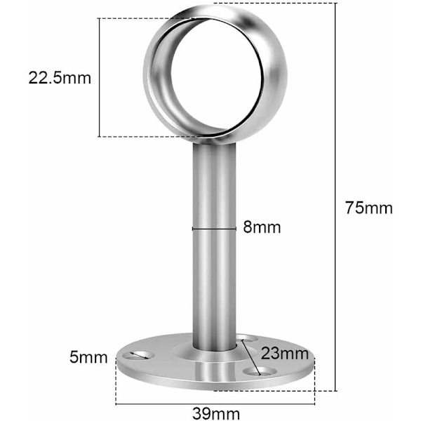4 Takmonterte Braketter, Stålstangbrakett, Gardinstangbrakett med Skruer og Skrueutvidelsesrør, for Garderobe, Kjøkken (22 mm, Sølv