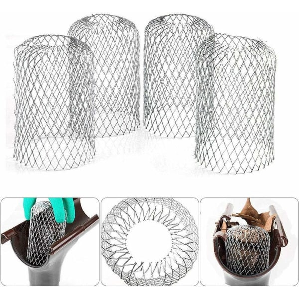 4 Fleksible Aluminium Takrenner Diameter 8cm Gitter Mesh Stopp Blad Crapaudine Sil Strainer Bladvern Takrennedeksel for å Beskytte Takrenne Mot Blad Tak