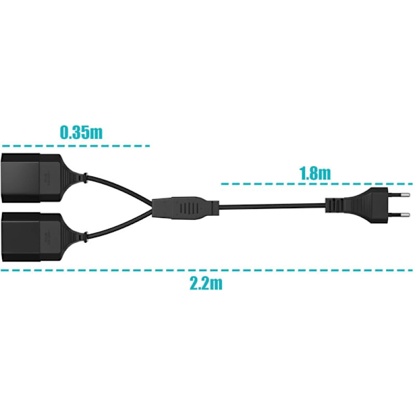 Strømutvidelseskabel, 2 i 1 Europeisk til Forlengelseskabel, 0,75 mm² maks, for dataskjerm projektorlampe