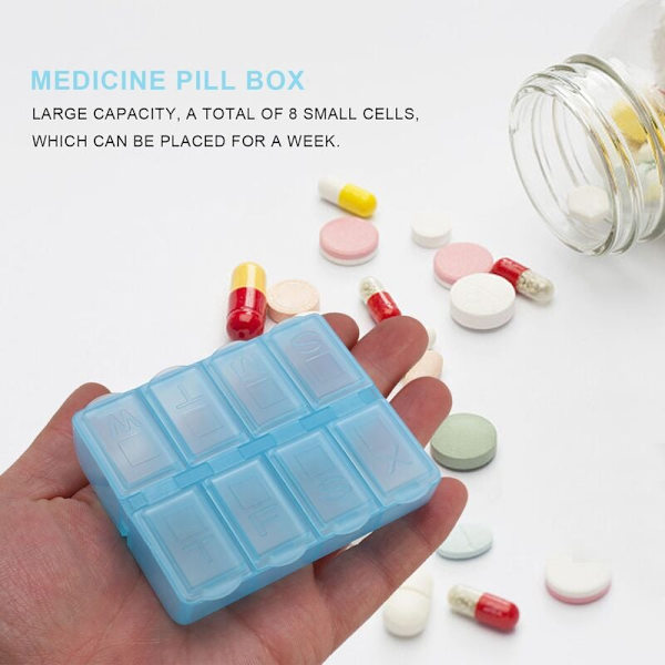 Rektangulär plastmedicin pillerlåda 8 fack 7 dagar blå
