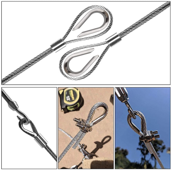 50 Pakk Rustfritt Stål Wire Tau Tømmer for Rigging 1/8 til 5/32 Tommer Diameter