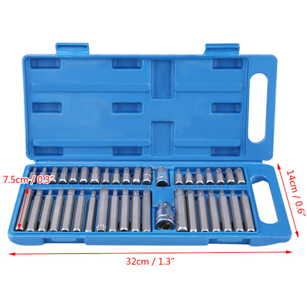 40-delt sett med Torx- og sekskantbits, 1/2 tomme og 3/8 tomme stasjon