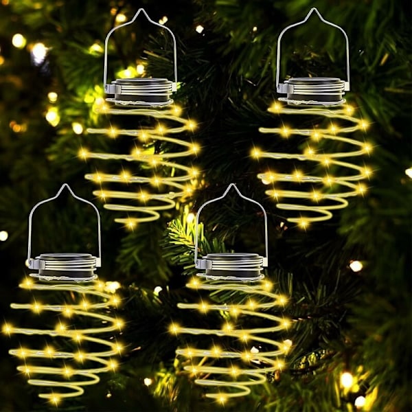 Solcellslampa för utomhus, trädgård, 4-pack, 80 LED-spiralformade solcellslampor, metall, hängande lampa, IP65 vattentät solcellslampa för trädgård, uteplats, veranda