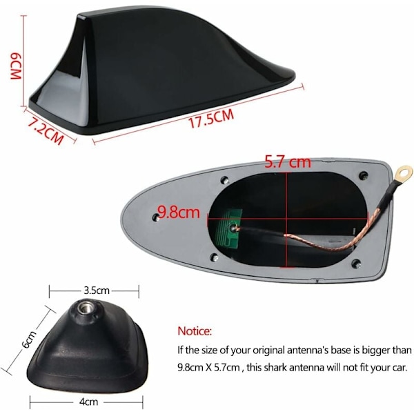 Universal Shark Fin Bilantenne - FM/AM Radioantenne med Vanntett Limbase for Auto SUV Truck Van (Svart)