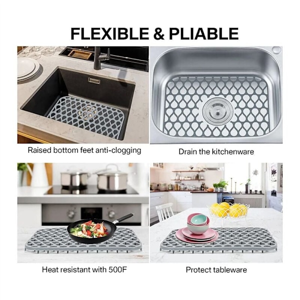 Silikone Vaskbeskyttere til Køkken, Foldbar Skridsikker Vaskemåtte Gitter til Rustfrit Stål Porcelæn Vaskbund 1 Stk